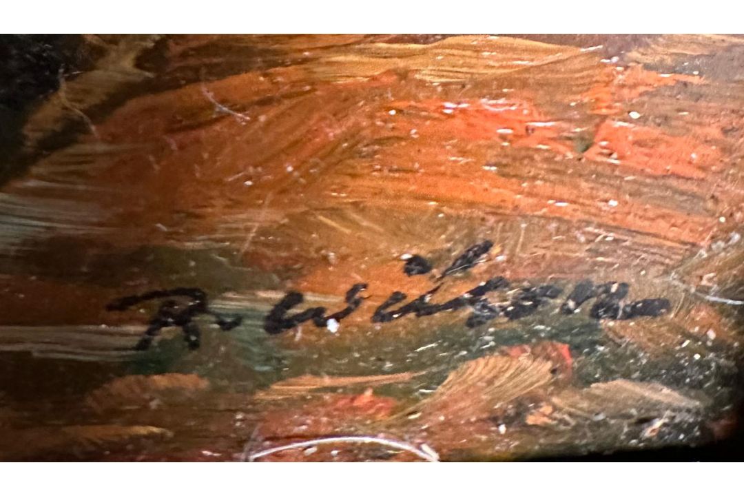 An oil on board of Algeria Bedouins signed R Wilson lower right 30cm x 25cm - Image 4 of 4