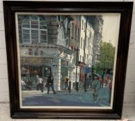 An oil on board of Ed's Easy Diner, Old Compton Street, Soho signed Collins lower left 81cm 87cm (to
