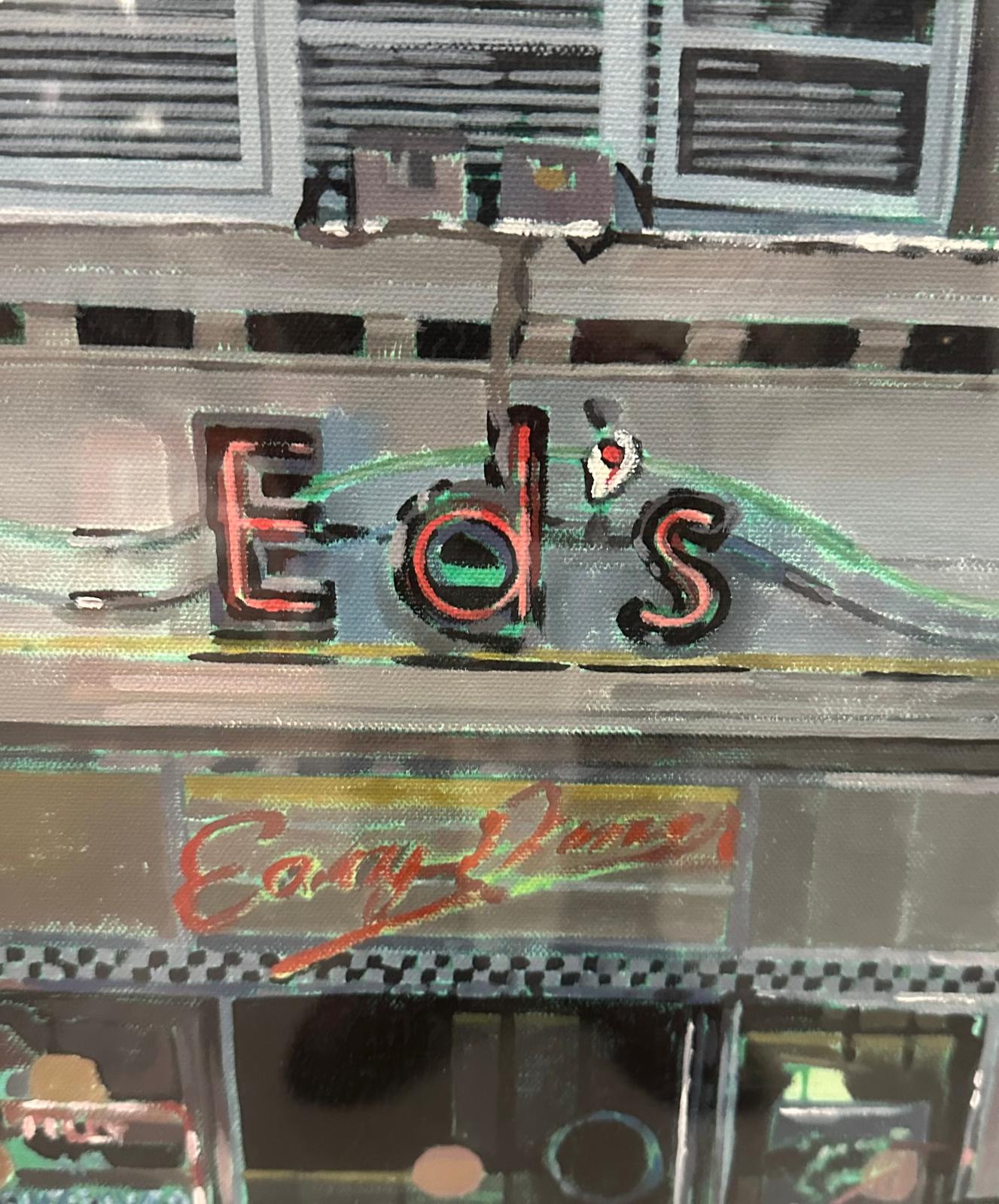 An oil on board of Ed's Easy Diner, Old Compton Street, Soho signed Collins lower left 81cm 87cm (to - Image 4 of 5