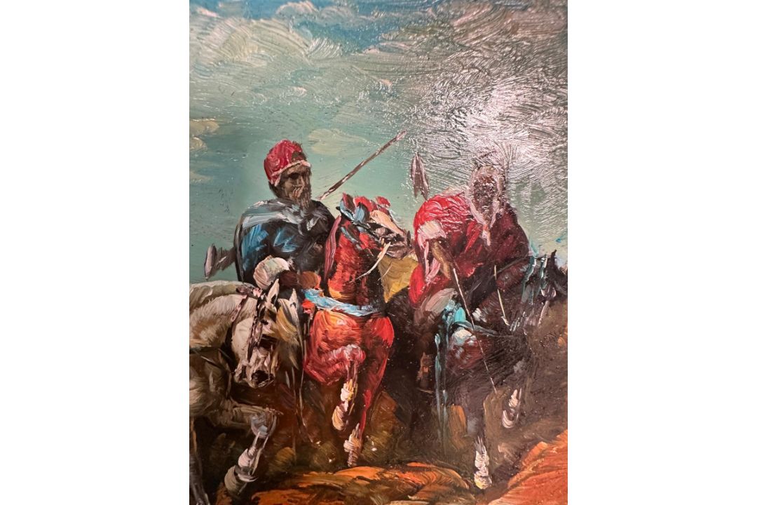 An oil on board of Algeria Bedouins signed R Wilson lower right 30cm x 25cm - Image 3 of 4