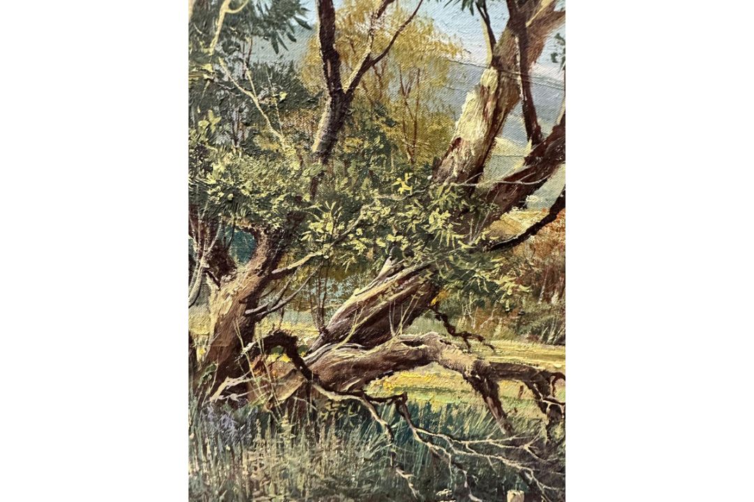An oil on canvas of a farming scene titled "Welsh Harvest by Don Vaughan - Image 2 of 5