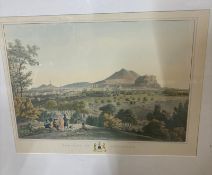 A hand coloured lithograph of Edinburgh dated 1824 by L Clark and a water colour of The Princes