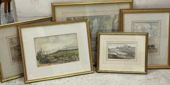 Five watercolours of various scenes (largest 53cm x 46cm frame)