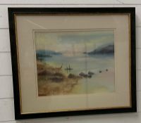 A water colour of a lakeside scene by Anita Skinner signed lower left
