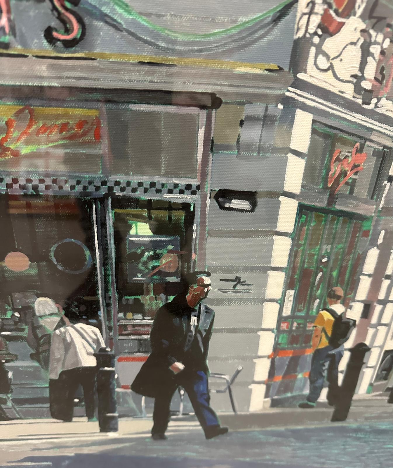 An oil on board of Ed's Easy Diner, Old Compton Street, Soho signed Collins lower left 81cm 87cm (to - Image 3 of 5
