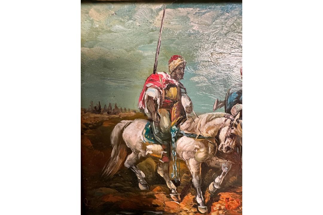 An oil on board of Algeria Bedouins signed R Wilson lower right 30cm x 25cm - Image 2 of 4
