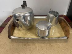 A Vintage Newmaid three piece tea service with tray to include teapot, sugar bowl and milk jug.