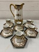 Porcelain coffee set by Nippon Condition Report crazing to all rubbed gilt, missing coffee pot lid