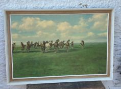 A vintage framed print of running horses (Frame 85cm x 60cm)