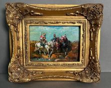 An oil on board of Algeria Bedouins signed R Wilson lower right 30cm x 25cm
