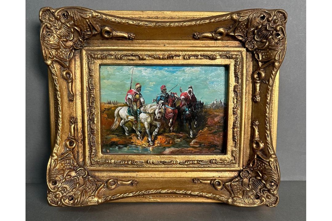 An oil on board of Algeria Bedouins signed R Wilson lower right 30cm x 25cm - Image 1 of 4