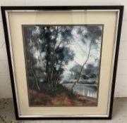 Framed Country landscape, mixed media picture (62x71cm)