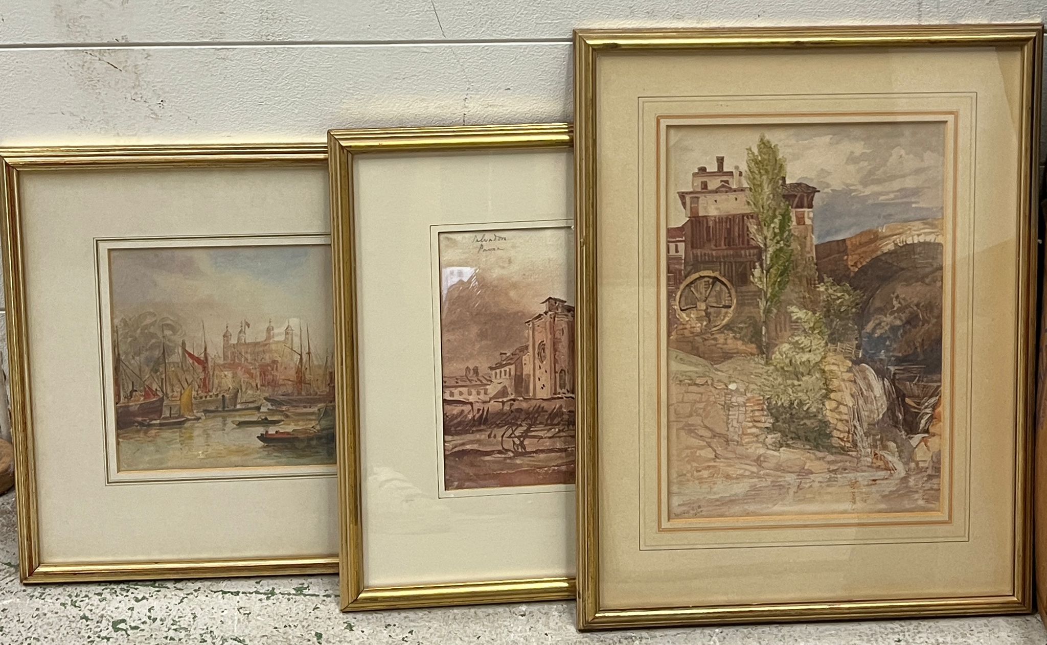 Three Marine and landscape pictures various media and artist