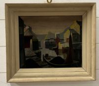 A harbour scene oil on board signed lower right 40cm x 35cm