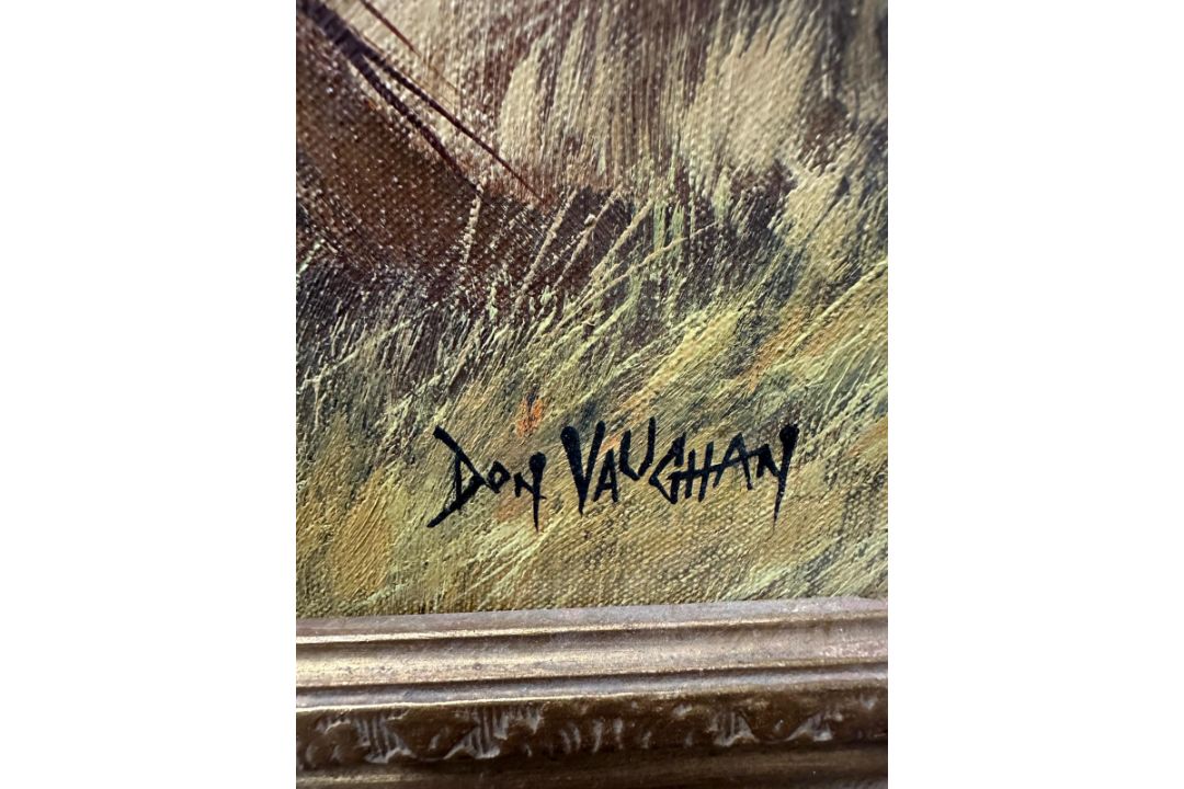An oil on canvas of a farming scene titled "Welsh Harvest by Don Vaughan - Image 3 of 5