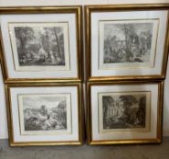 A set of four French lithograph depicting the four seasons (Frame size 70cm x 80cm)