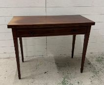A Georgian style folding tea table with single long drawer and string inlay detail (H74cm W96cm