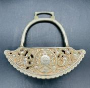 A white metal, possibly Peruvian stirrup marked Garantido.