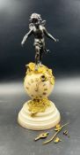A French white marble sphere clock on marble base with a bronze figure signed Kingsburger (AF)