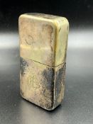 An Asprey white metal hip flask 153mm H approximately.