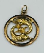 A 9ct gold Pisces pendant, approximate total weight 6g
