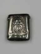 A silver vesta case embossed with a bust portrait of W.S. Penley in costume Engraved From Charley'