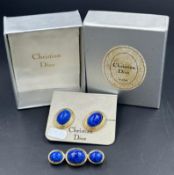 Vintage Christian Dior earrings and brooch set in a lapis lazuli style and in original box.