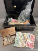 A selection of UK and some World coinage along with some bank notes to include half crowns,