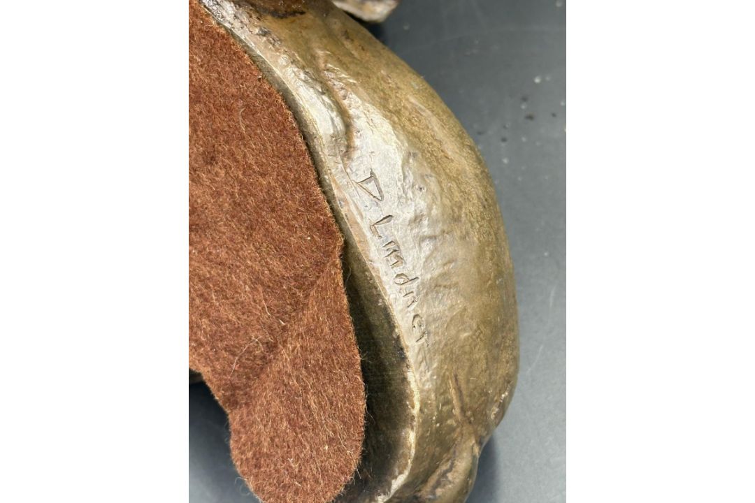 A pair of boxer dog figures signed to back for Doris Linder. - Image 2 of 2