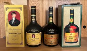 A vintage bottle of Courvoisier V.S.O.P Cognac and a bottle of Baron Otard V.S.O.P Cognac, both