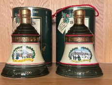 Two Wade Bells finest old scotch whiskey Christmas 1991 Bell shaped decanters with contents
