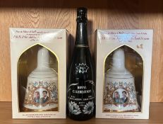 Two Bells Scotch whiskey commemorative bell shaped decanters to commemorate the marriage of Prince