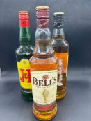 Three bottle of whiskey JR Rare, Bells and Famous Grouse