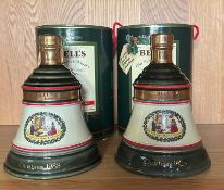 Two Bells whiskey Christmas 1988 decanters with contents