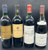 Four bottles of wine, a 1994 Saint Emilion by Chateau Vieux Garrouilh Bordeaux, 2001 Tempranllo