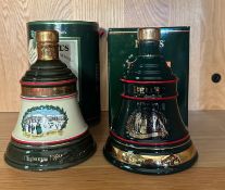 Two Bells scotch whiskey bell shaped Christmas decanters with contents 1989 and 1992