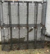 Two vintage numbered metal industrial school lockers, two units of five (H80cm W150cm D30cm)