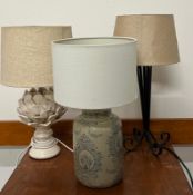 Three table lamps of various styles