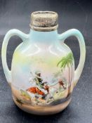 Royal Bayreuth twin handled urn jug with silver hallmarked rim made in Bavara H9.5cm