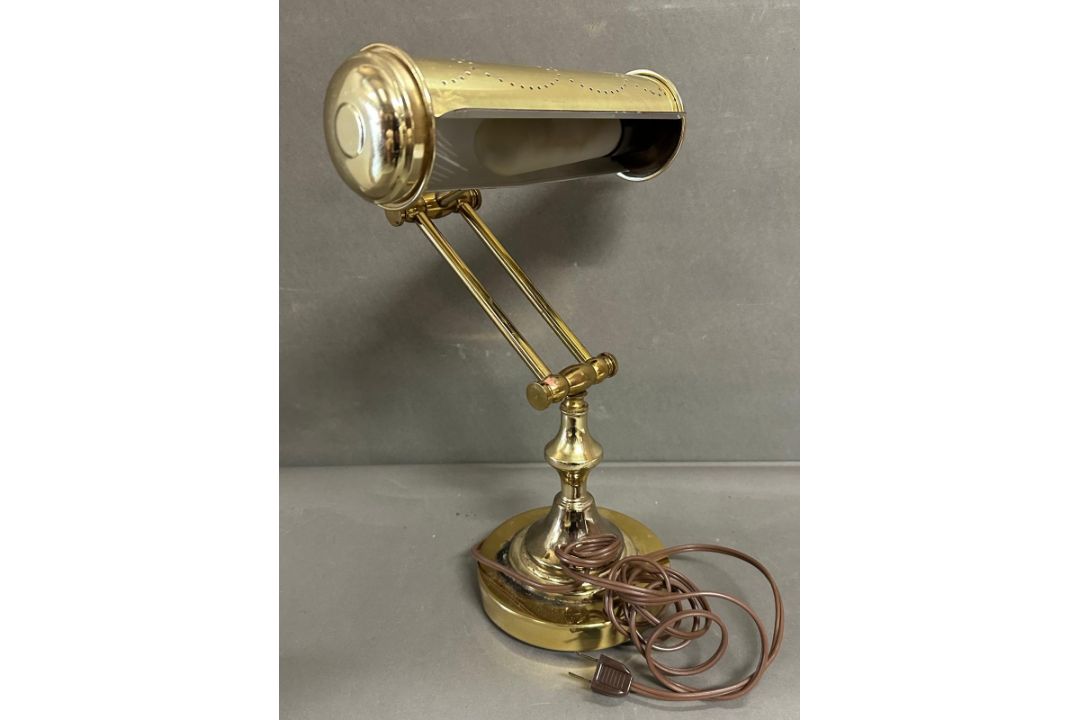 A brass bankers lamp with pierced shade - Image 1 of 3