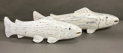 Two white painted ornamental wooden fish