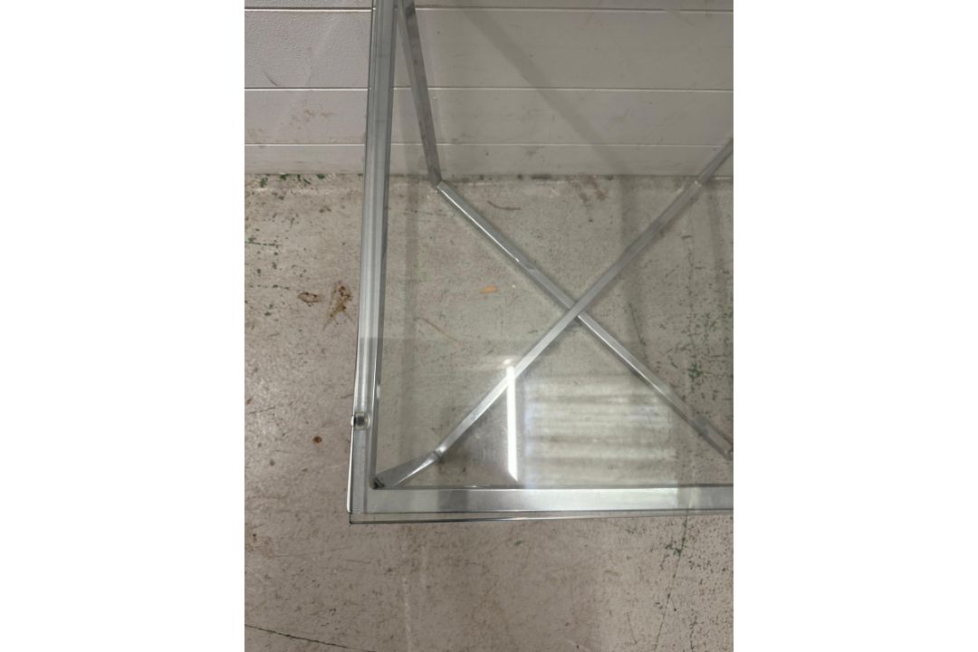 A glass topped side table on chrome X frame base (H45cm W50cm D50cm) - Image 3 of 3