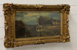 English oil painting of a country scene of a boy with horses, artisit unknown 60cm x 50cm