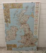 A large hard backed wall hanging map of the United Kingdom and Ireland 142cm x 98cm