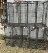 Two vintage numbered metal industrial school lockers, two units of five (H80cm W150cm D30cm)