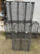 Three industrial numbered metal school lockers, one unit of five, one unit of four and one unit of