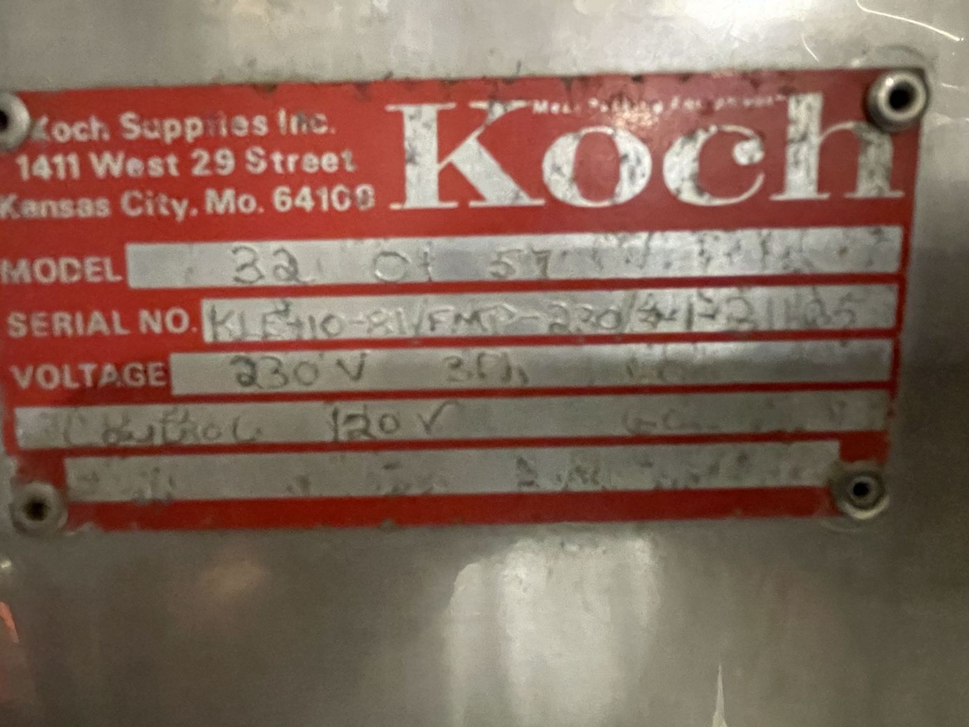 Koch Model 32-01-57 Stainless Steel Single Door Truck Smokehouse, S/N KLE-10-81/FMP-230/3-1-31165, - Image 5 of 6