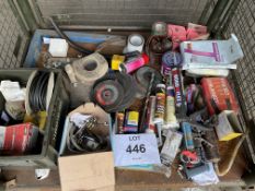 1X STILLAGE OF BUILDING EQU, TOOLS, DISCS, SEALER, CABLE ETC