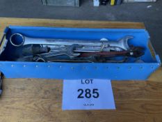 BOX OF TOOLS, SPANNERS, ETC