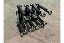 New Unissued Set of 4 Heavy Duty Hydraulic Wheel Skates on Stand for moving cars/commercials